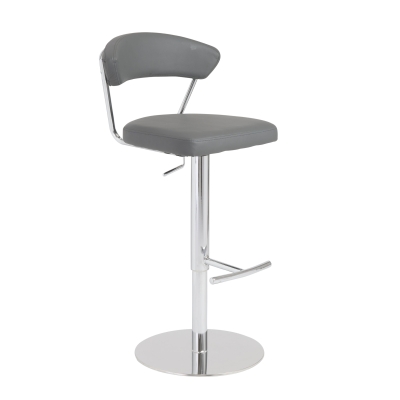 Draco Adjustable Stool in gray soft leatherette over foam and back, and chromed steel column, footrest and base shown here.