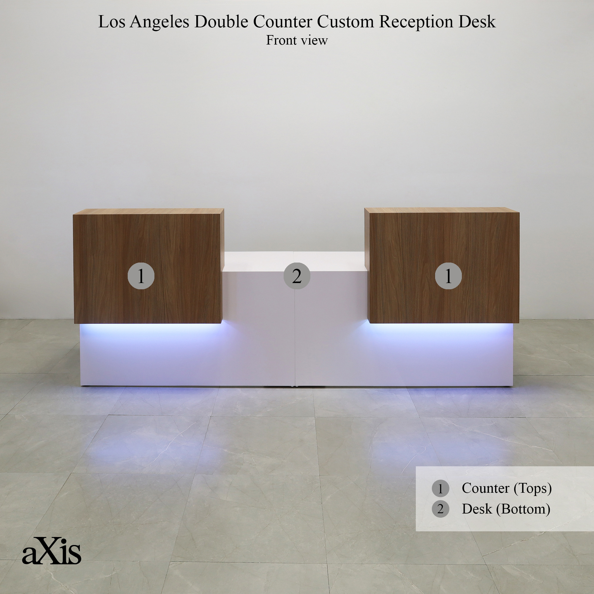 Los Angeles Double Counter Custom Reception Desk explanatory image, shown here.