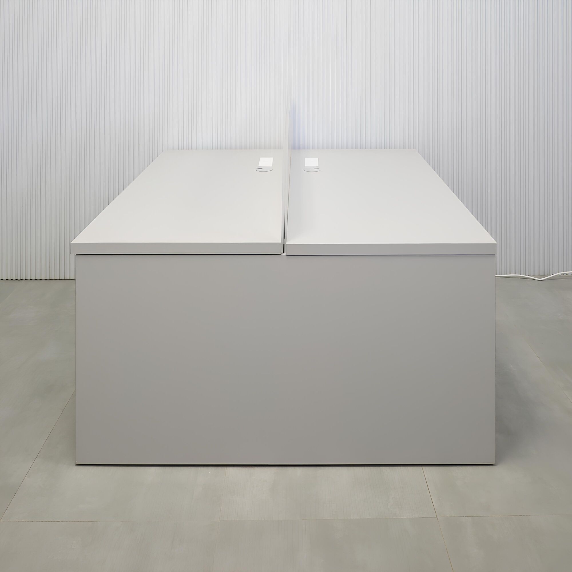 57 1/4" Nashville Sit-Stand Workstation with Folkstone Matte laminate top, Folkstone Matte laminate base, and 1/4" Frosted  Acrylic partition.