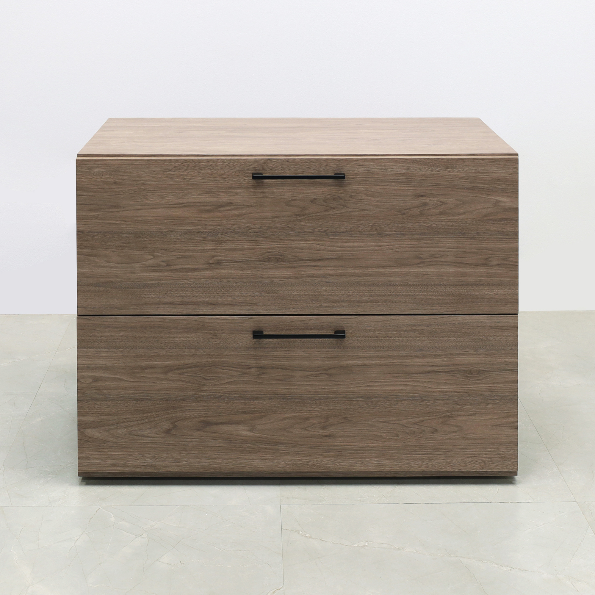 Naples Lateral File Cabinet in hazel walnut (discontinued) laminate, shown here.