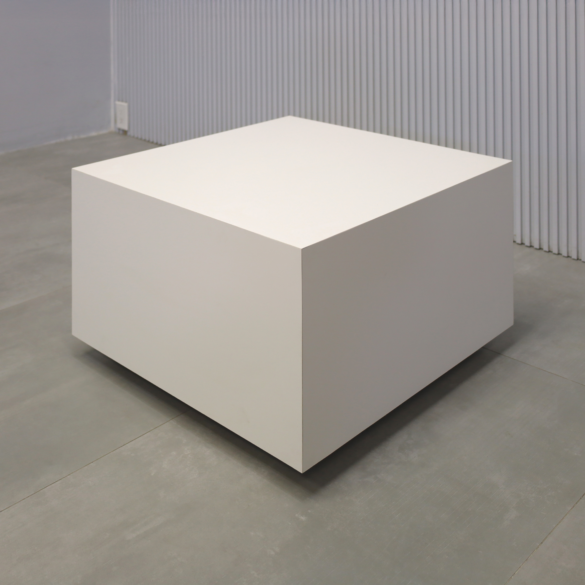 24x24"SQ Norfolk Square Lobby Table with Dover off-white matte laminate finish.