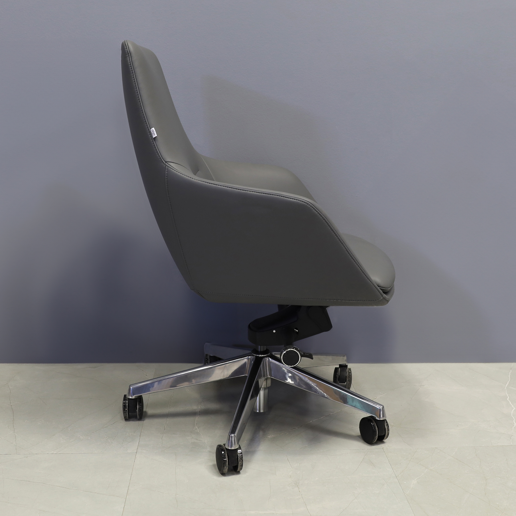 Silla Conference and Boardroom Chair in gray leatherette, shown here.