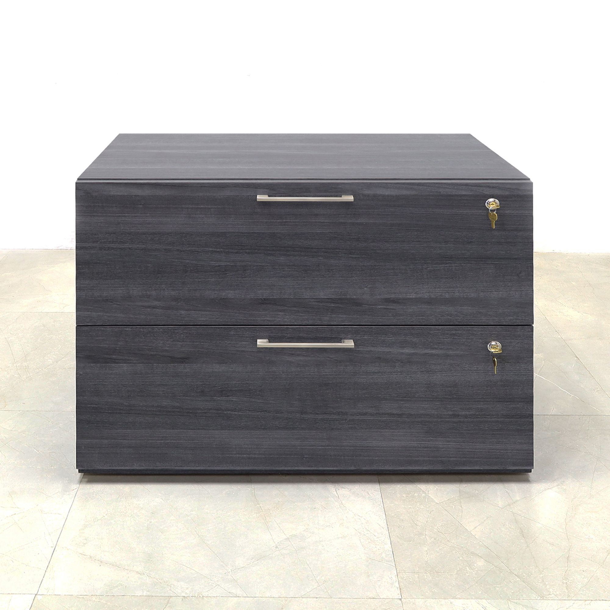 Naples Lateral File Cabinet in storm teakwood laminate, shown here.