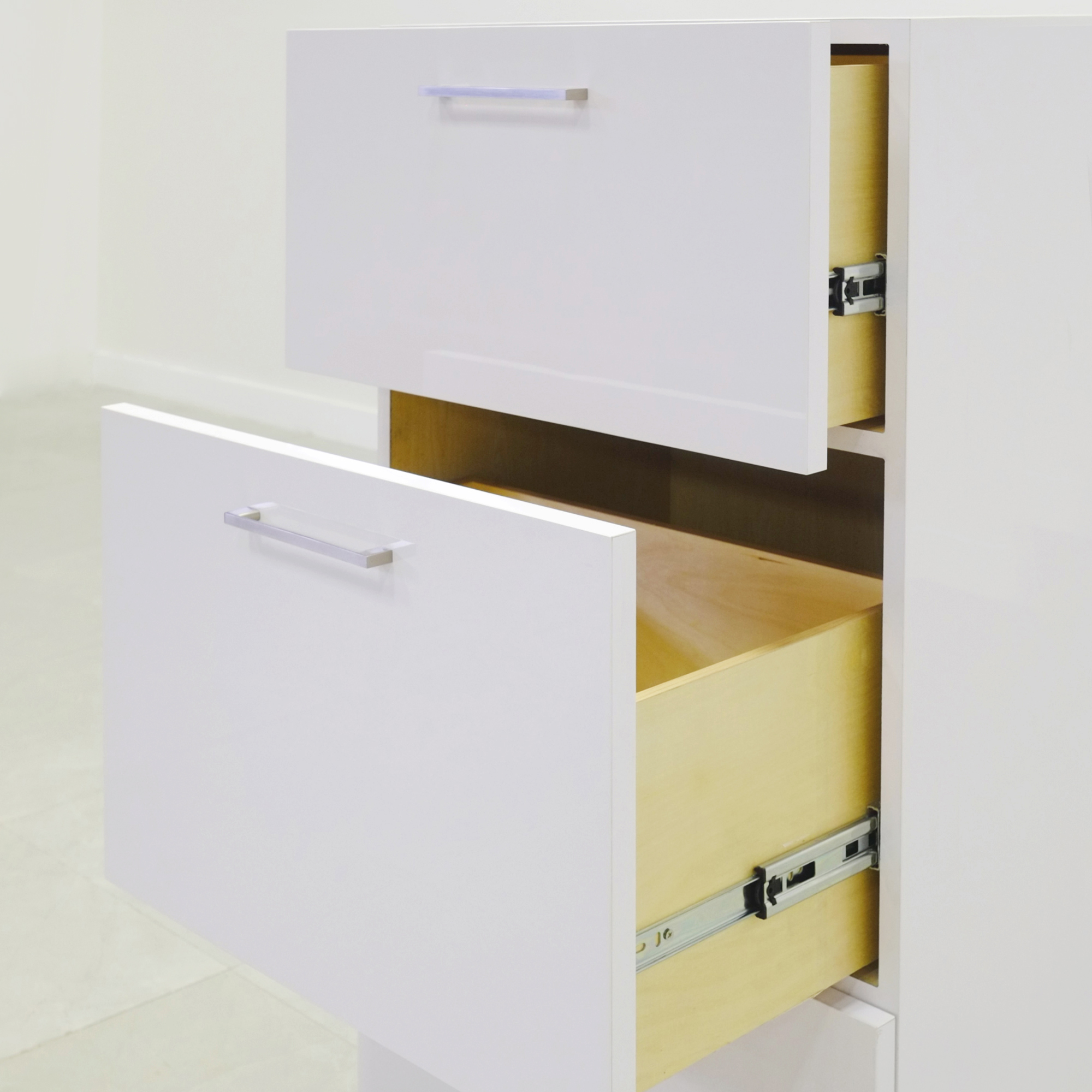 Naples Lateral File Cabinet in white gloss laminate, shown here.