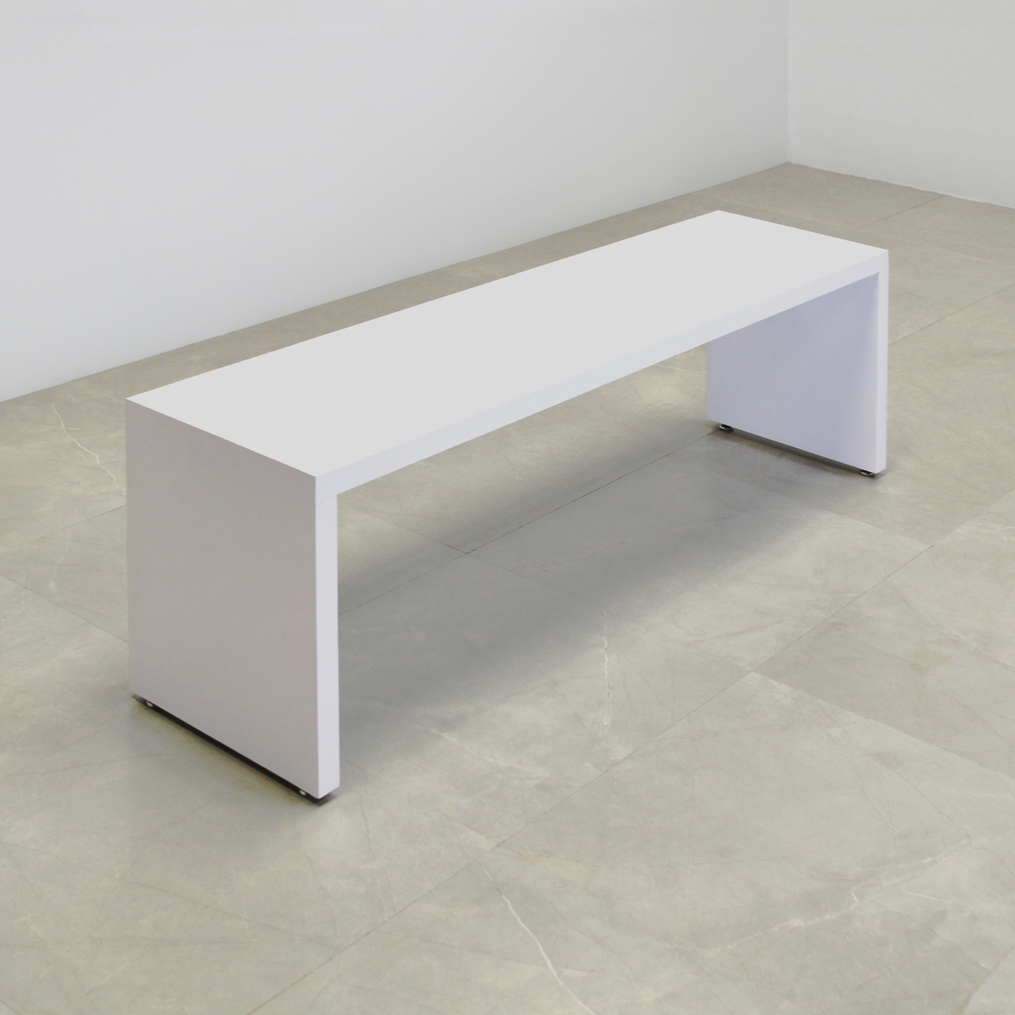 Astoria Bench in white gloss laminate finish shown here.
