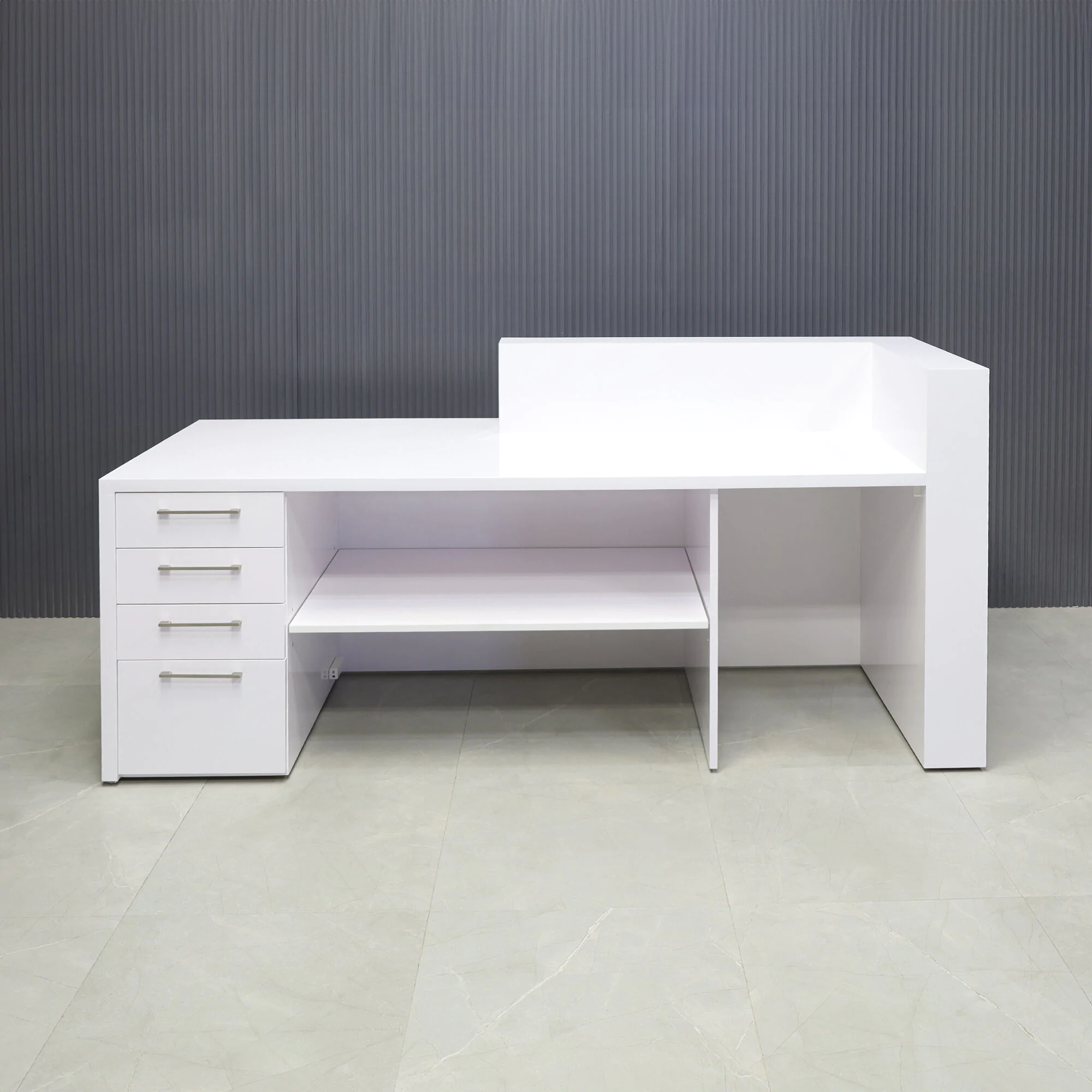 Atlanta Reception Desk in White Gloss Laminate Finish - 108 In