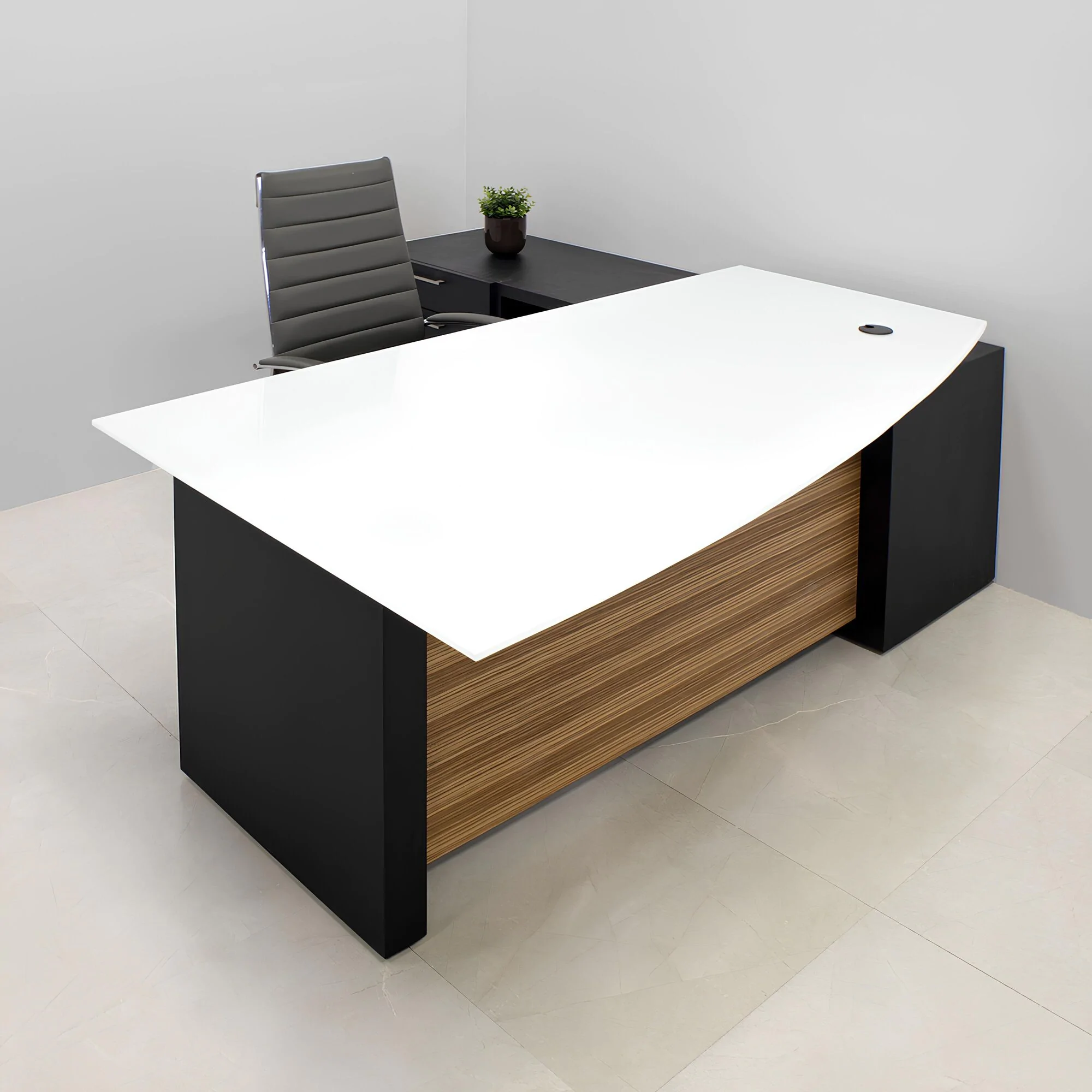 Avenue Curved Executive Desk with Credenza and Tempered Glass Top, image size:2000x2000