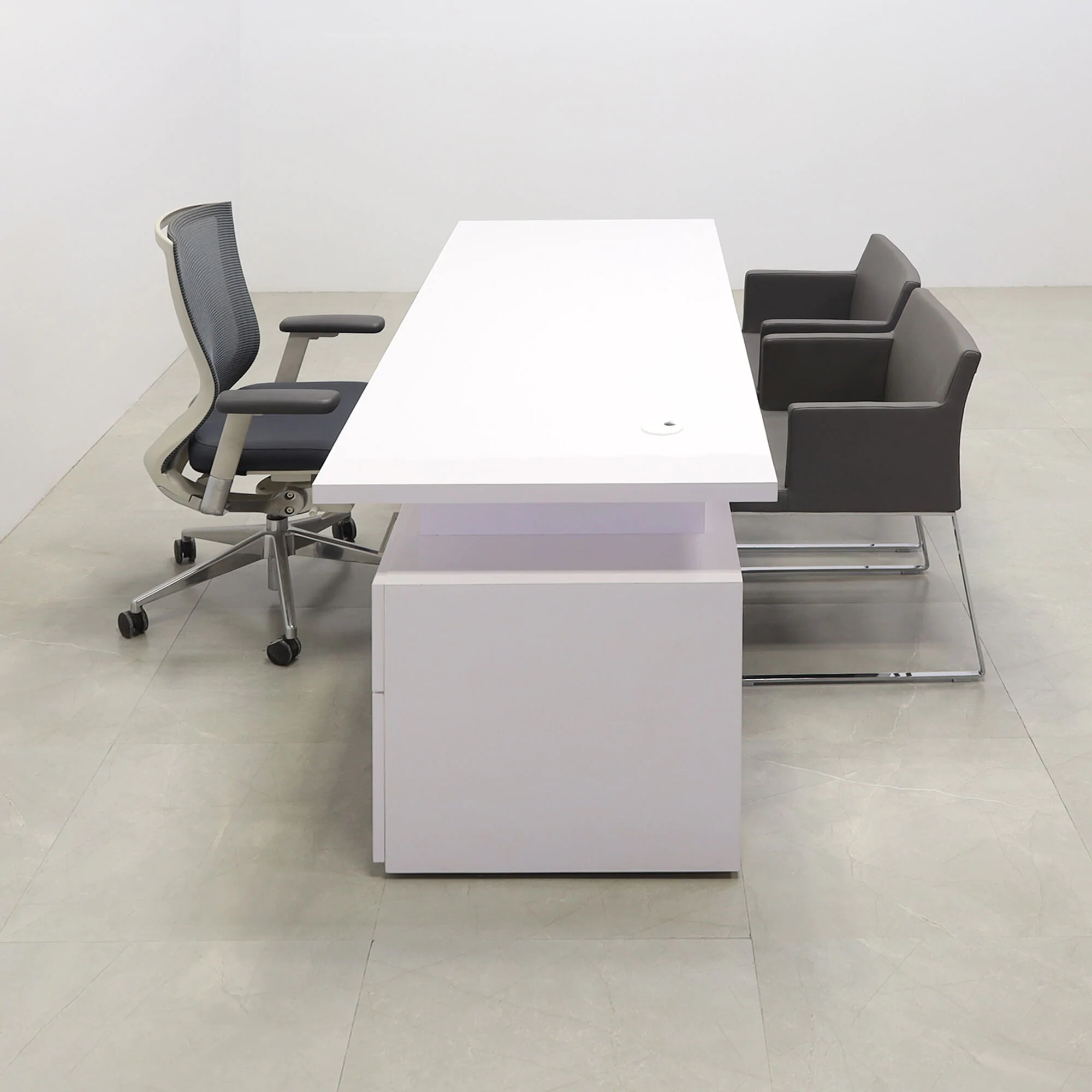 Avenue Straight Executive Desk In White Gloss Laminate Top - 84 In