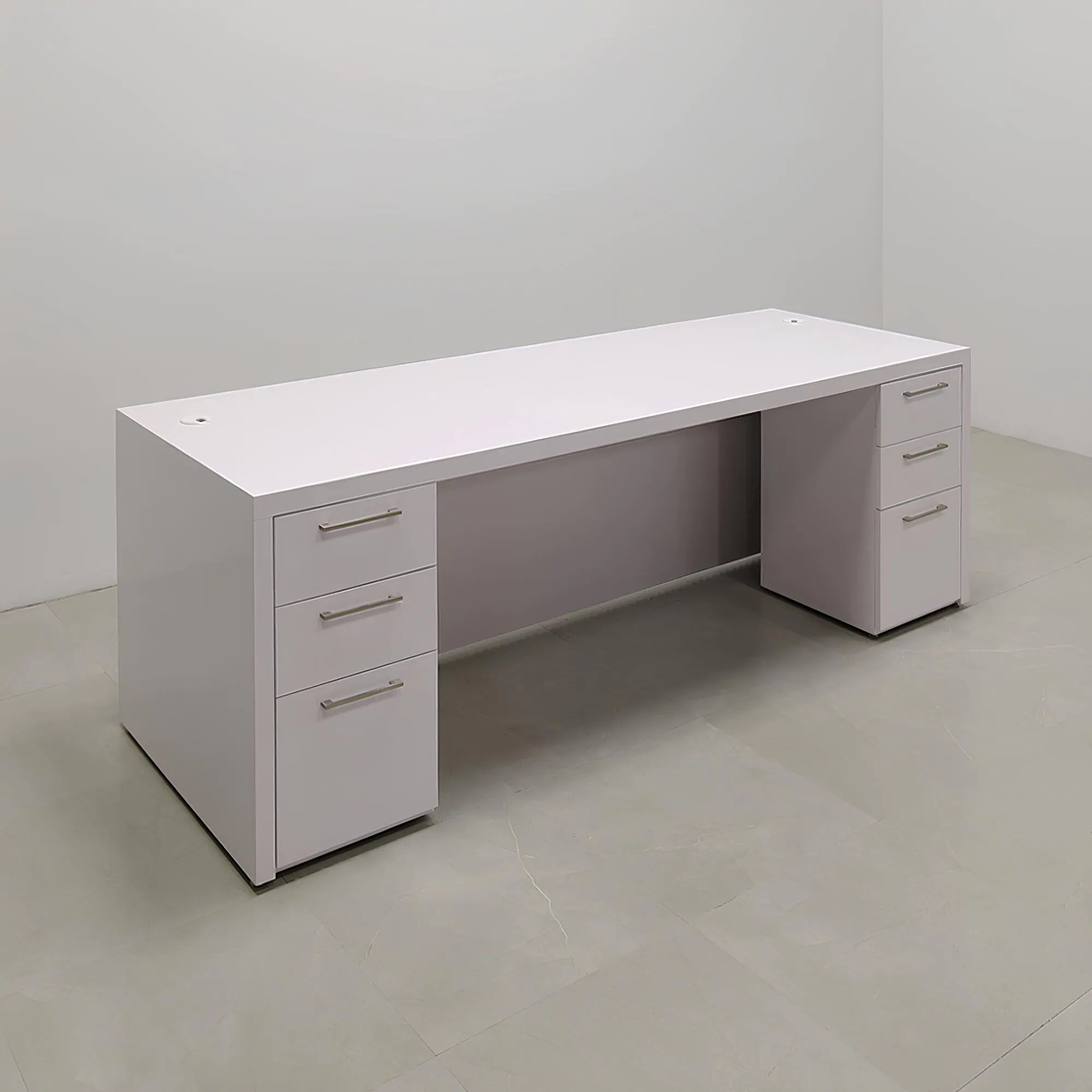 Cosmopolitan Executive Desk in White Gloss Laminate - 96 In