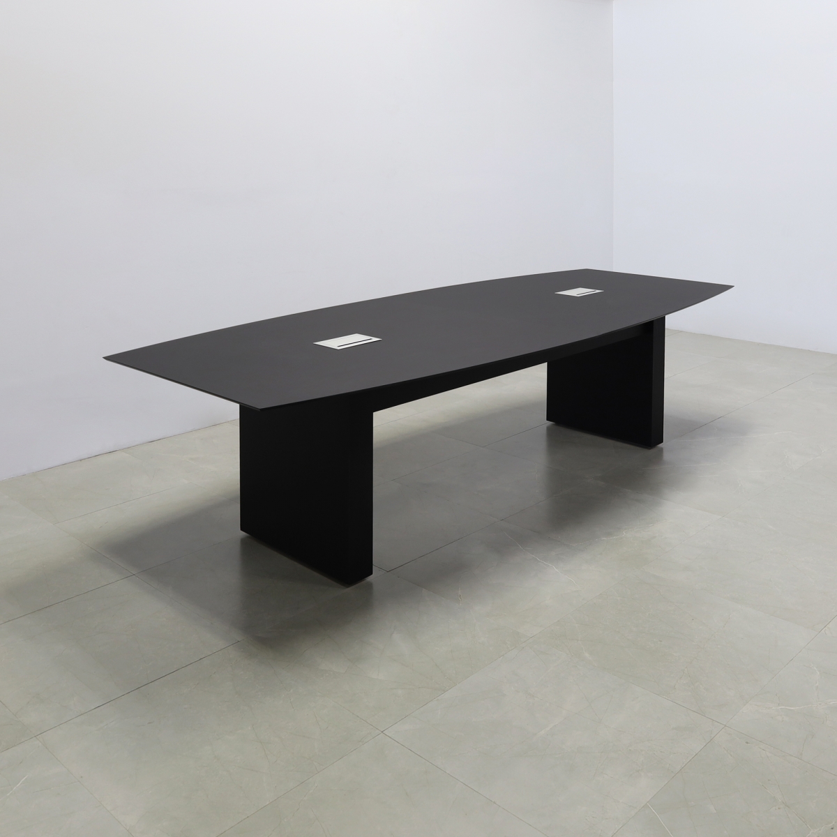 Aurora Boat Shape Conference Table In Black Traceless Engineered Stone Top - 114 In. - Stock #12