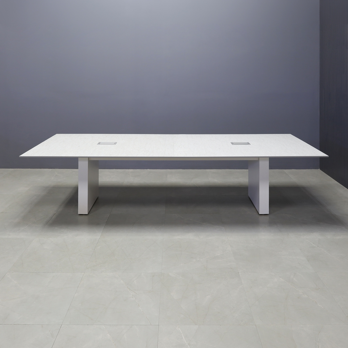 Aurora Rectangular Conference Table In Spanish Limestone Engineered Stone Top - 120 In. - Stock #34