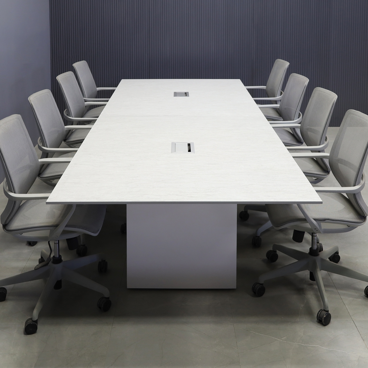 Aurora Rectangular Conference Table In Spanish Limestone Engineered Stone Top - 120 In. - Stock #34