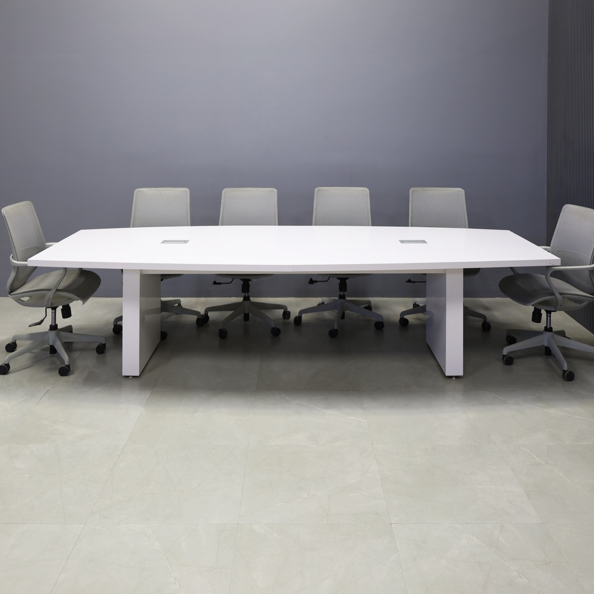 Newton Boat Shape Conference Table in White Gloss Laminate - 120 In. - Stock #47