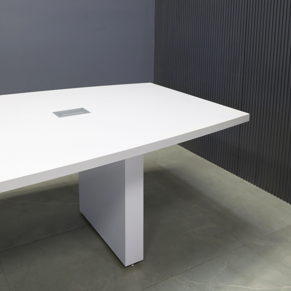 Newton Boat Shape Conference Table in White Gloss Laminate - 120 In. - Stock #47