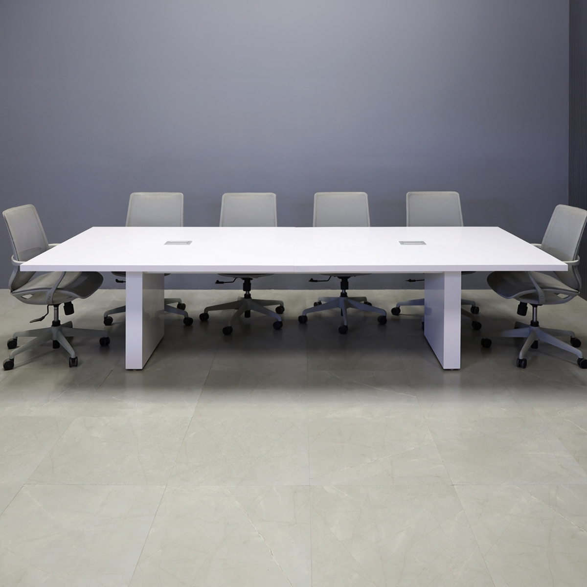 Newton Rectangular Shape Conference Table in White Gloss Laminate - 120 In. - Stock #45