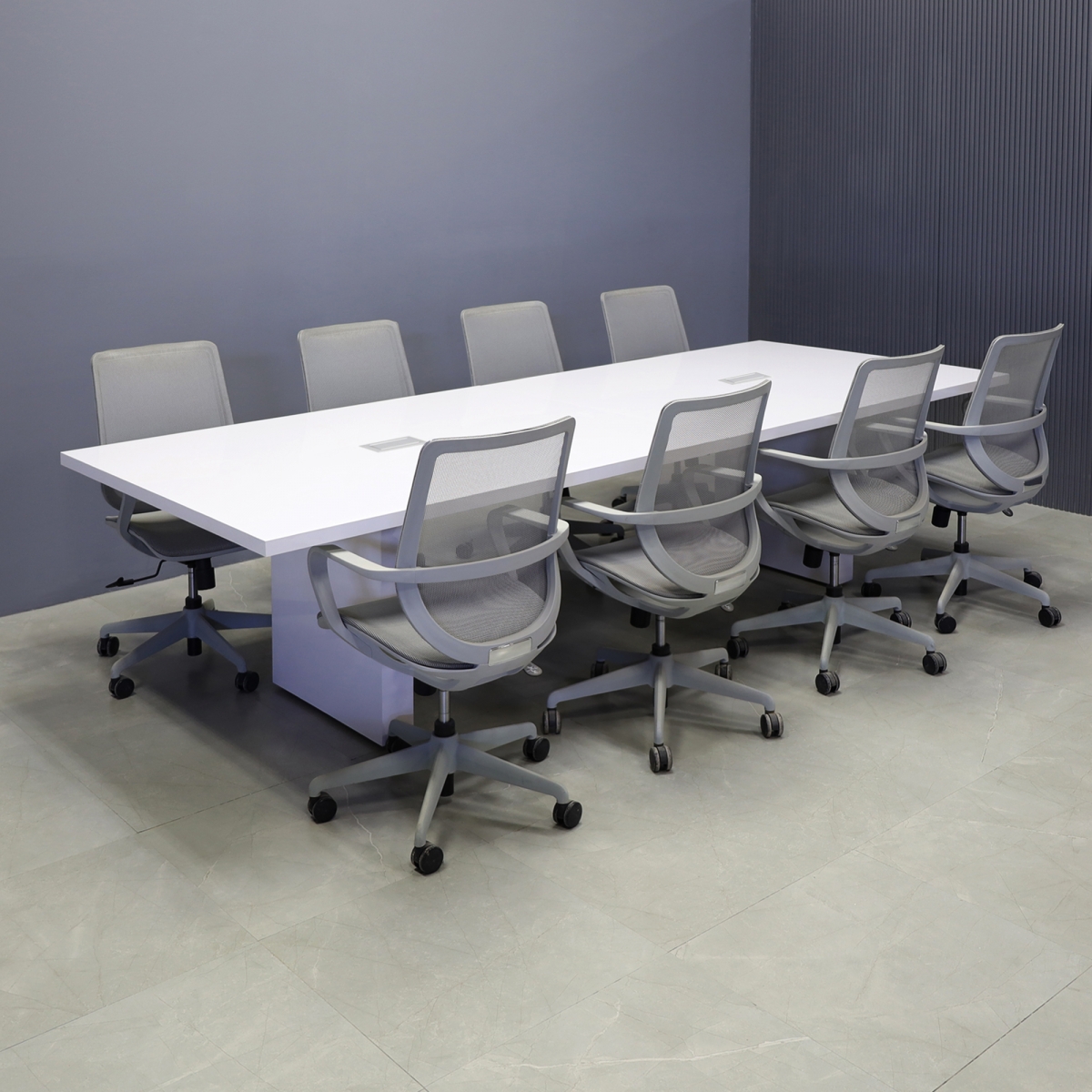Newton Rectangular Shape Conference Table in White Gloss Laminate - 120 In. - Stock #45