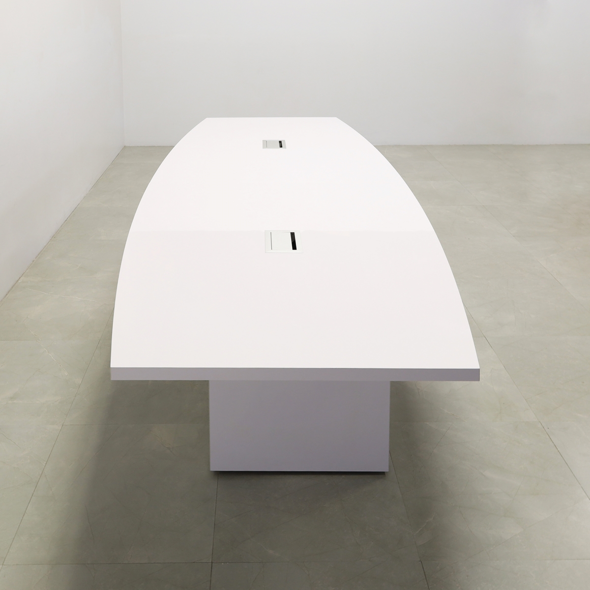 Newton Boat Shaped Conference Table In White Gloss Laminate Top - 120 In. - Stock #23