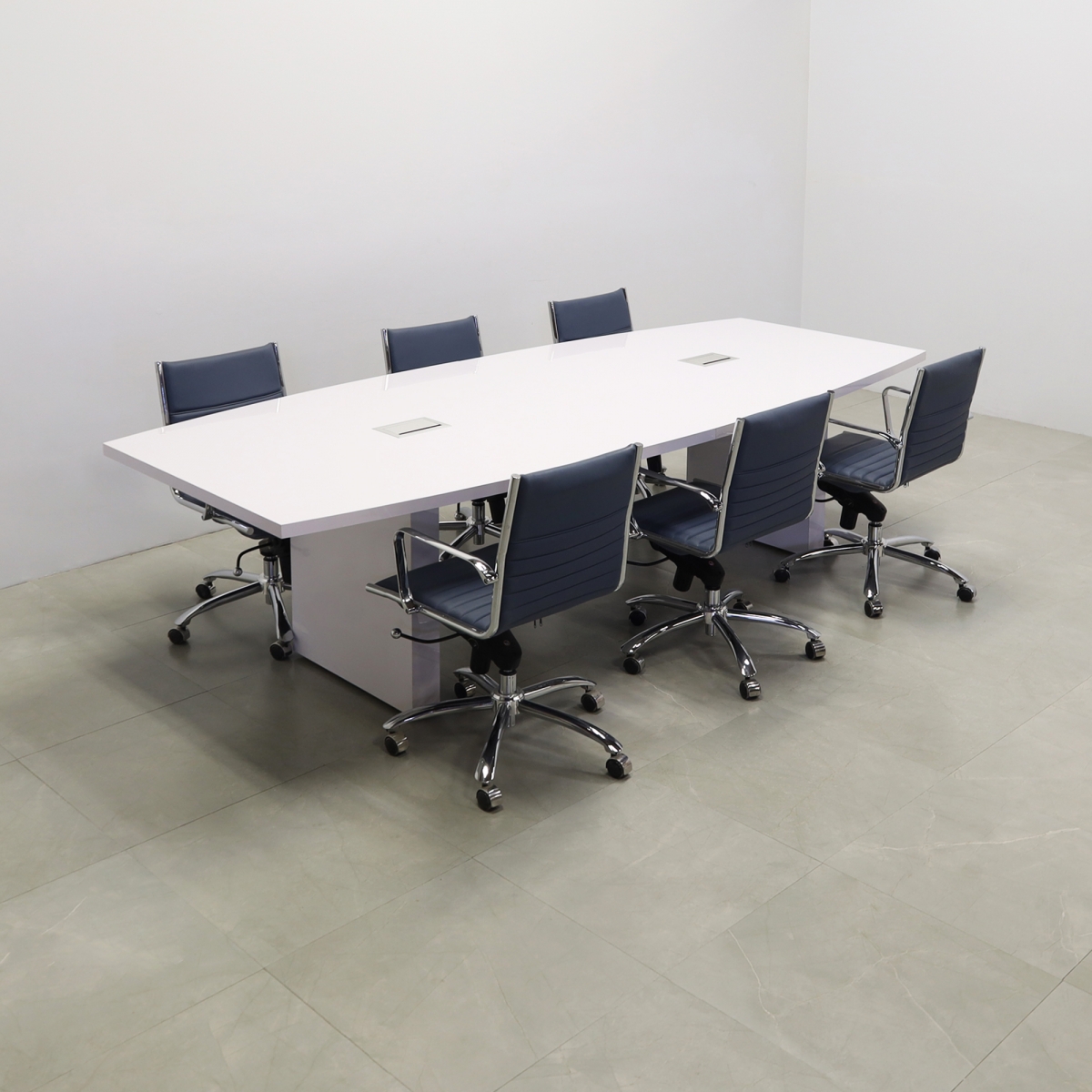 Newton Boat Shaped Conference Table In White Gloss Laminate Top - 120 In. - Stock #23