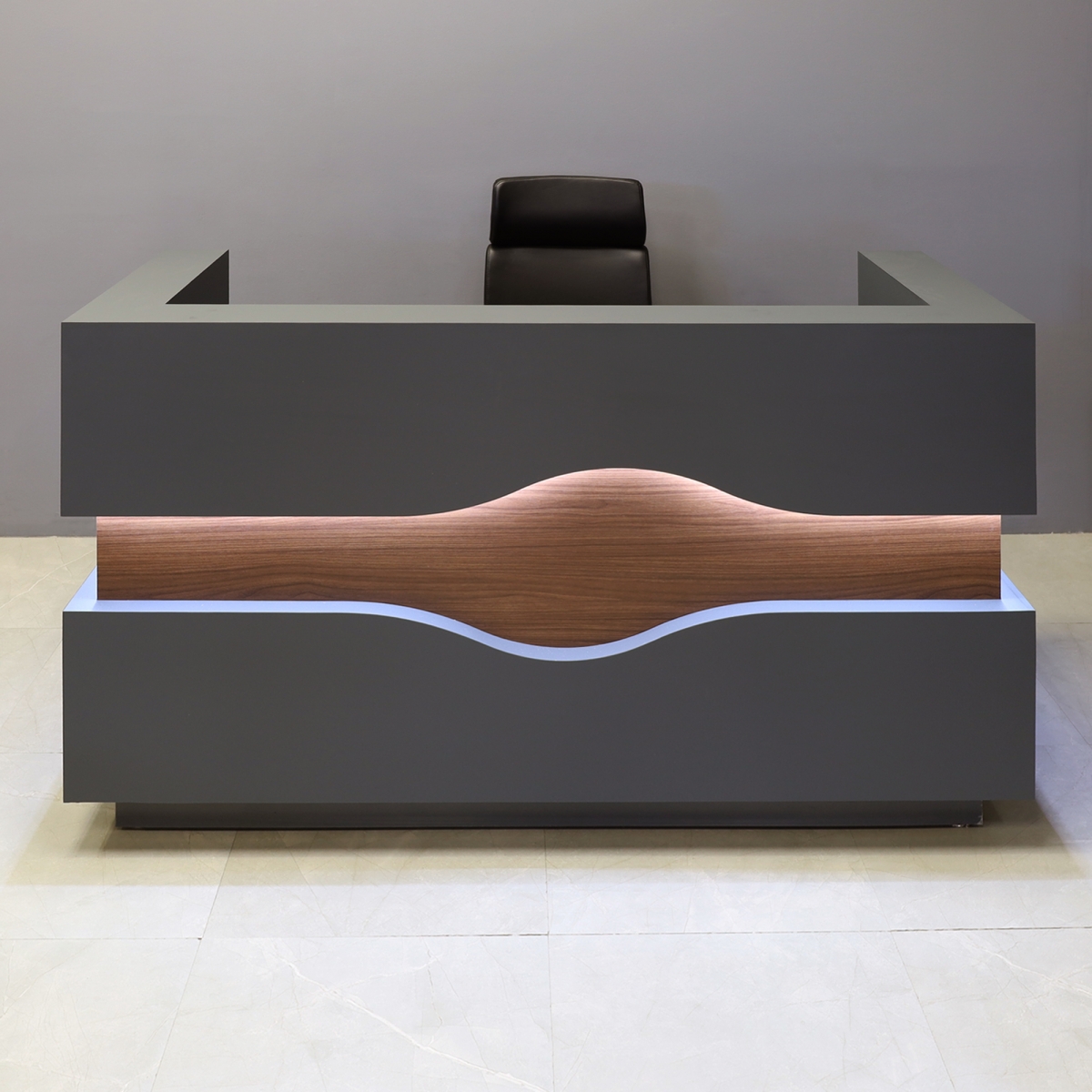 Wave Reception Desk in Dark Gray Traceless Laminate - 72 In. - Stock #165