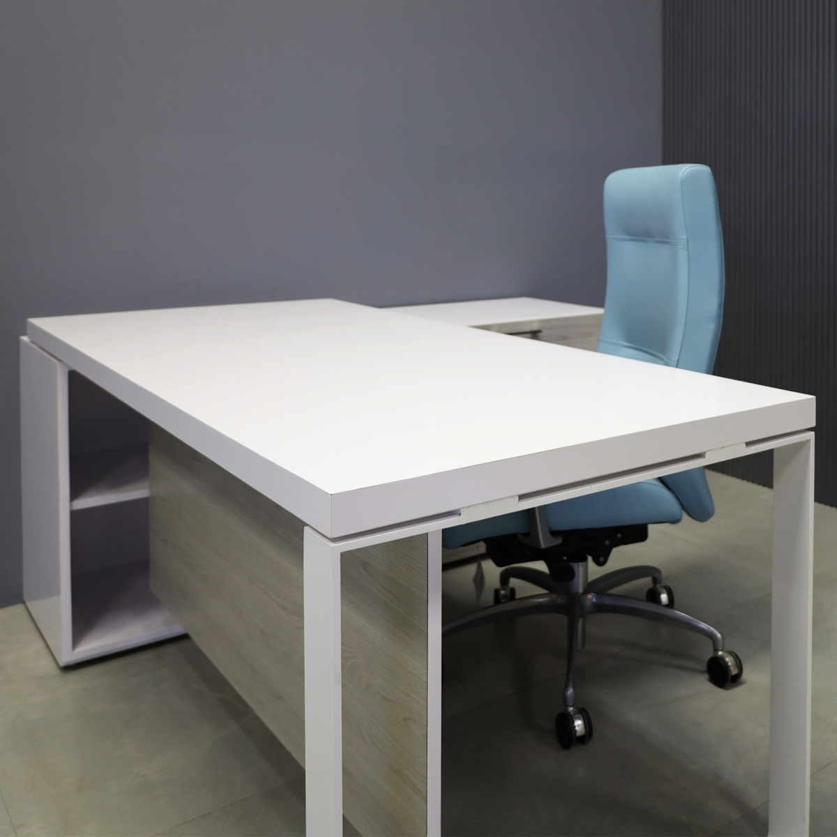 Aspen Executive Desk With Credenza in White Gloss Laminate Top - 72 In. - Stock #22