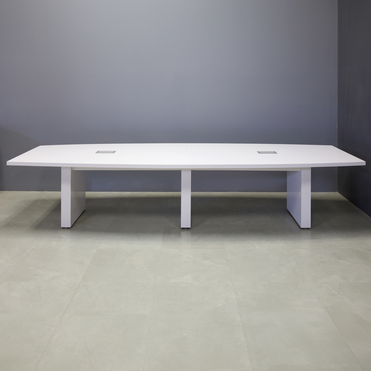 Newton Boat Shape Conference Table in White Gloss Laminate - 144 In. - Stock #57
