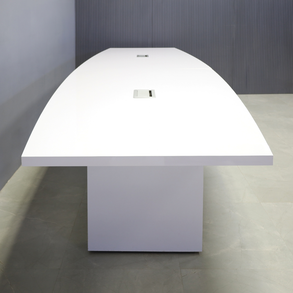 Newton Boat Shape Conference Table in White Gloss Laminate - 144 In. - Stock #57