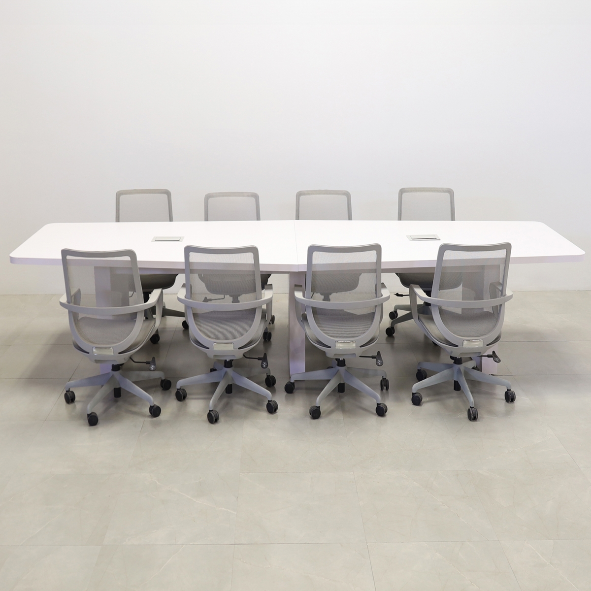 Newton Boat Shape Conference Table in White Matte Laminate - 144 In. - Stock #60