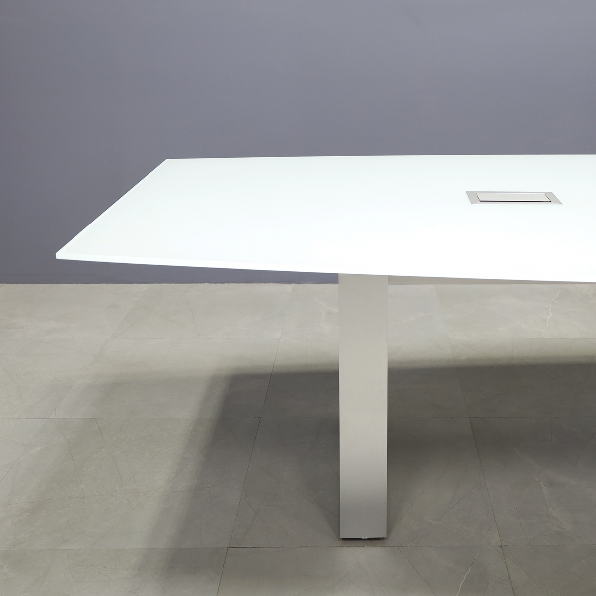 Omaha Boat Shape Conference Table in White Tempered Glass - 144 In. - Stock #36