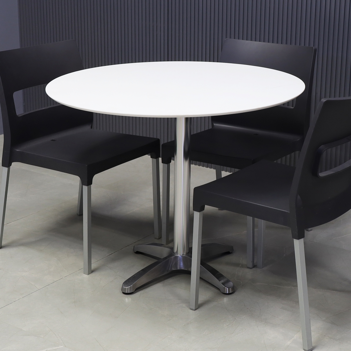 California Round Conference/Cafeteria Table with White Solid Engineered Stone Top - 29 In. - Stock #69
