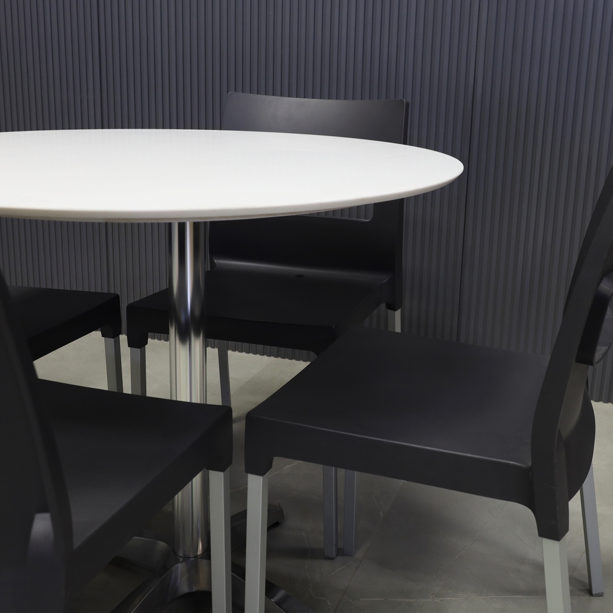 California Round Conference/Cafeteria Table with White Solid Engineered Stone Top - 29 In. - Stock #69