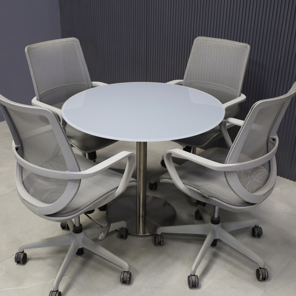 California Round Cafeteria Table with Light Gray Tempered Glass Top - 36 In. - Stock #63