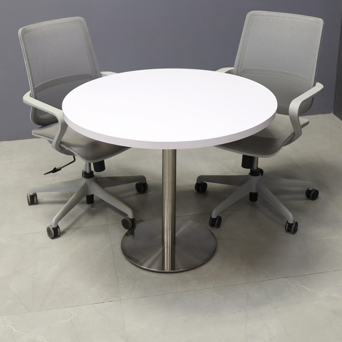 California Round Conference/Cafeteria Table in White Gloss Laminate Top - 36 In. - Stock #68