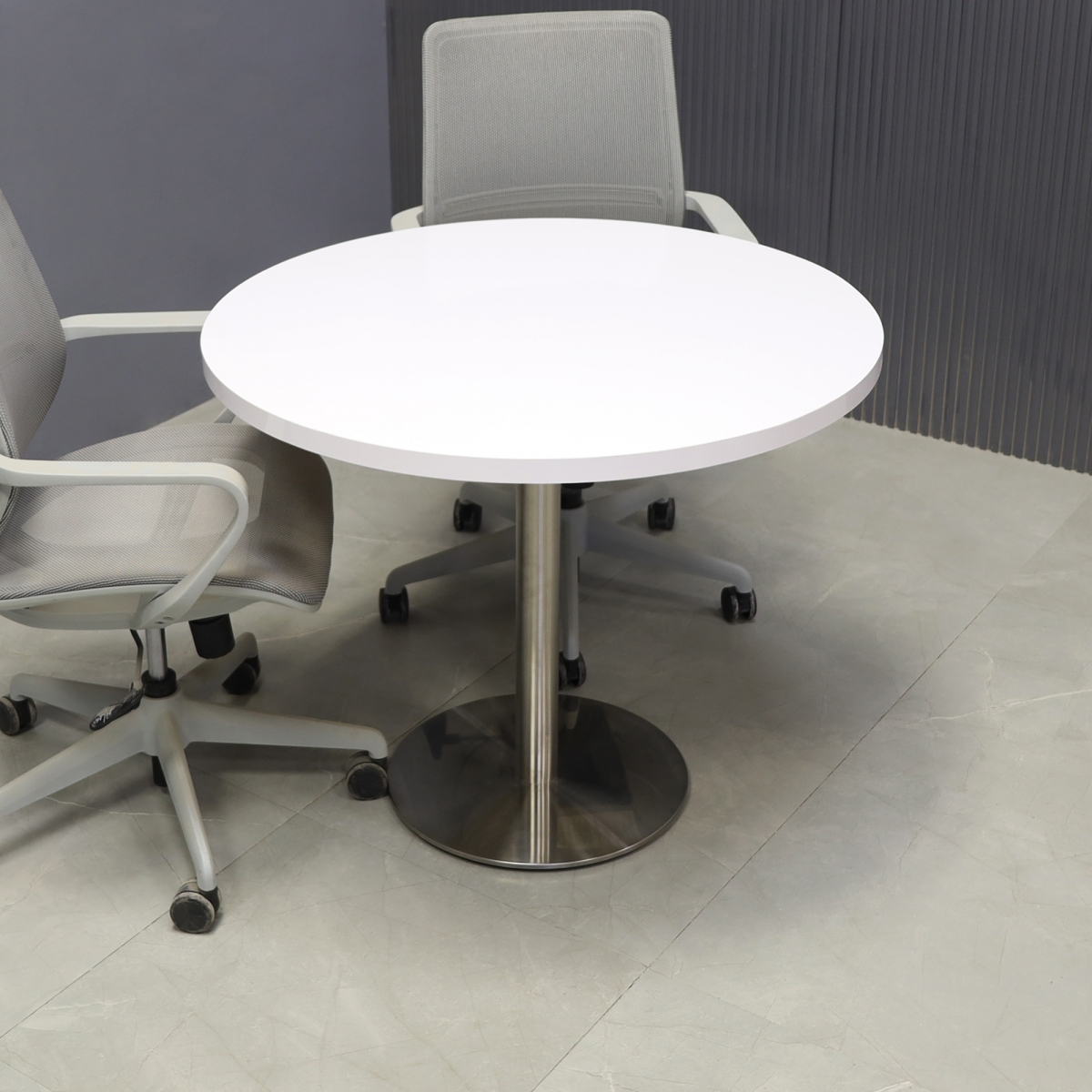 California Round Conference/Cafeteria Table in White Gloss Laminate Top - 36 In. - Stock #68