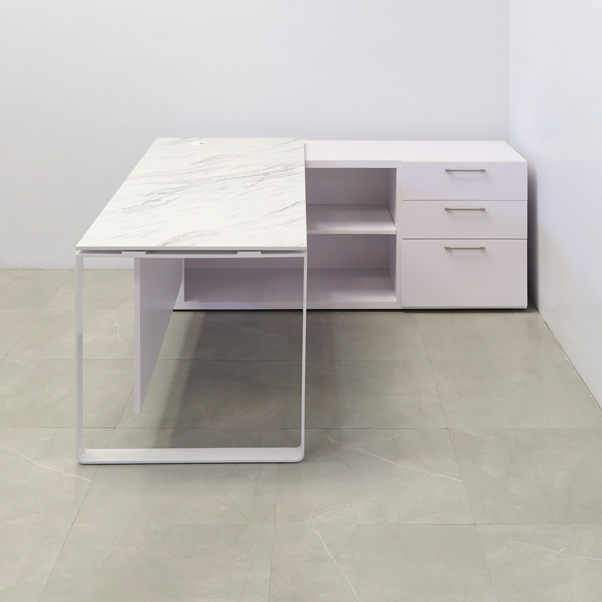 Aspen Executive Desk With Credenza and Engineered Stone Top