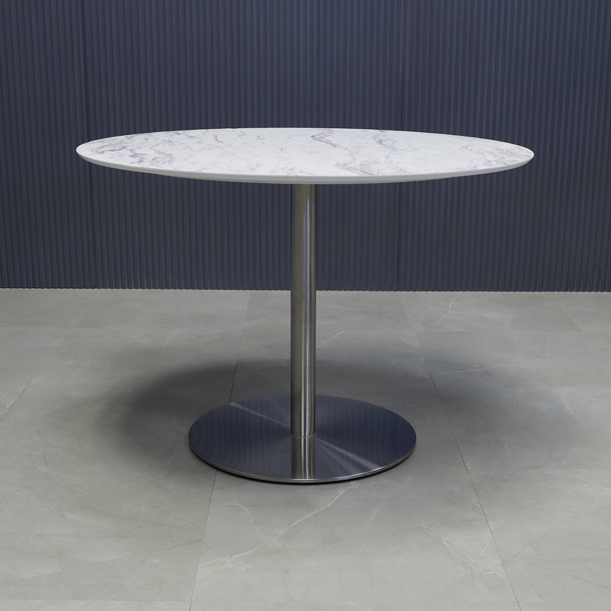 California Round Conference Table In Calcutta Blanc Engineered Stone Top - 42 In. - Stock #38