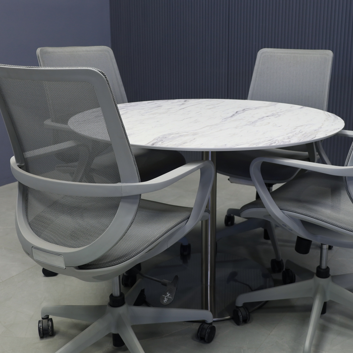 California Round Conference Table In Calcutta Blanc Engineered Stone Top - 42 In. - Stock #38