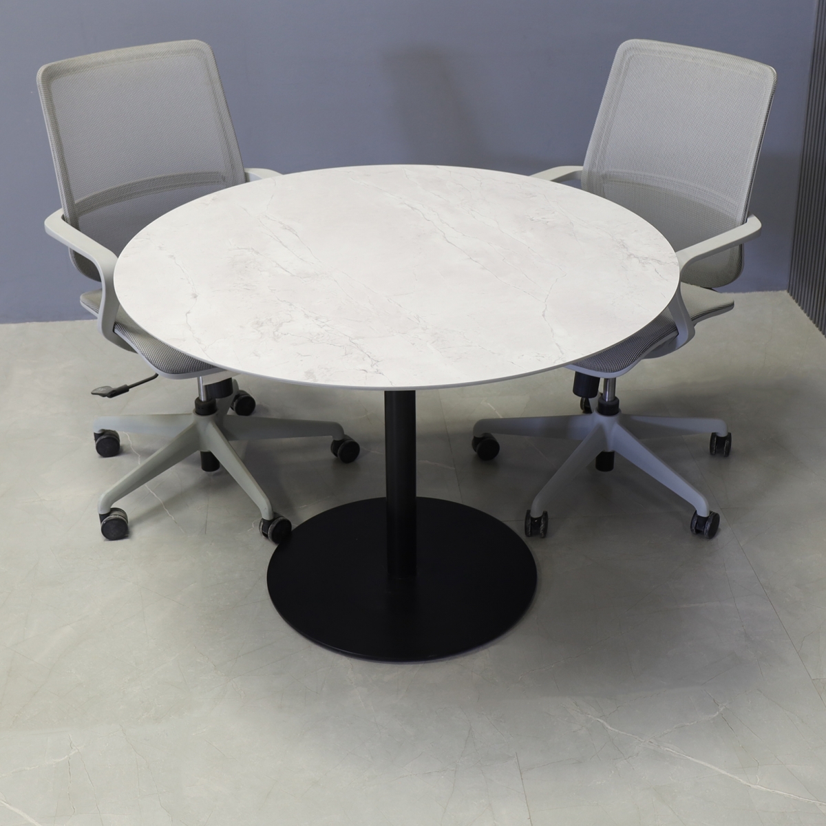 California Round Conference Table in Sterling Calcutta Engineered Stone Top - 42 In. - Stock #83