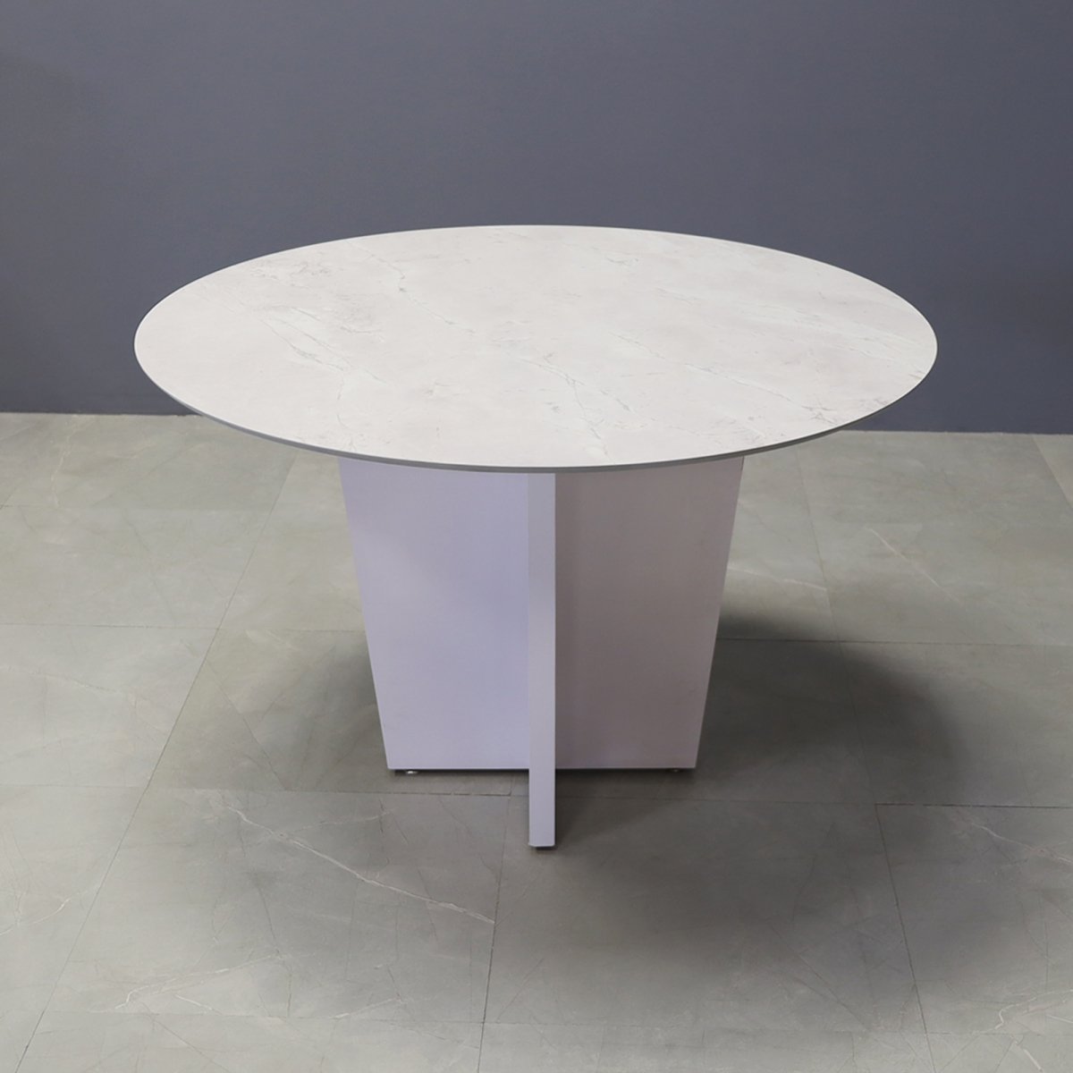 Aurora Round Conference Table in Sterling Calcutta Engineered Stone Top - 47 In. - Stock #48