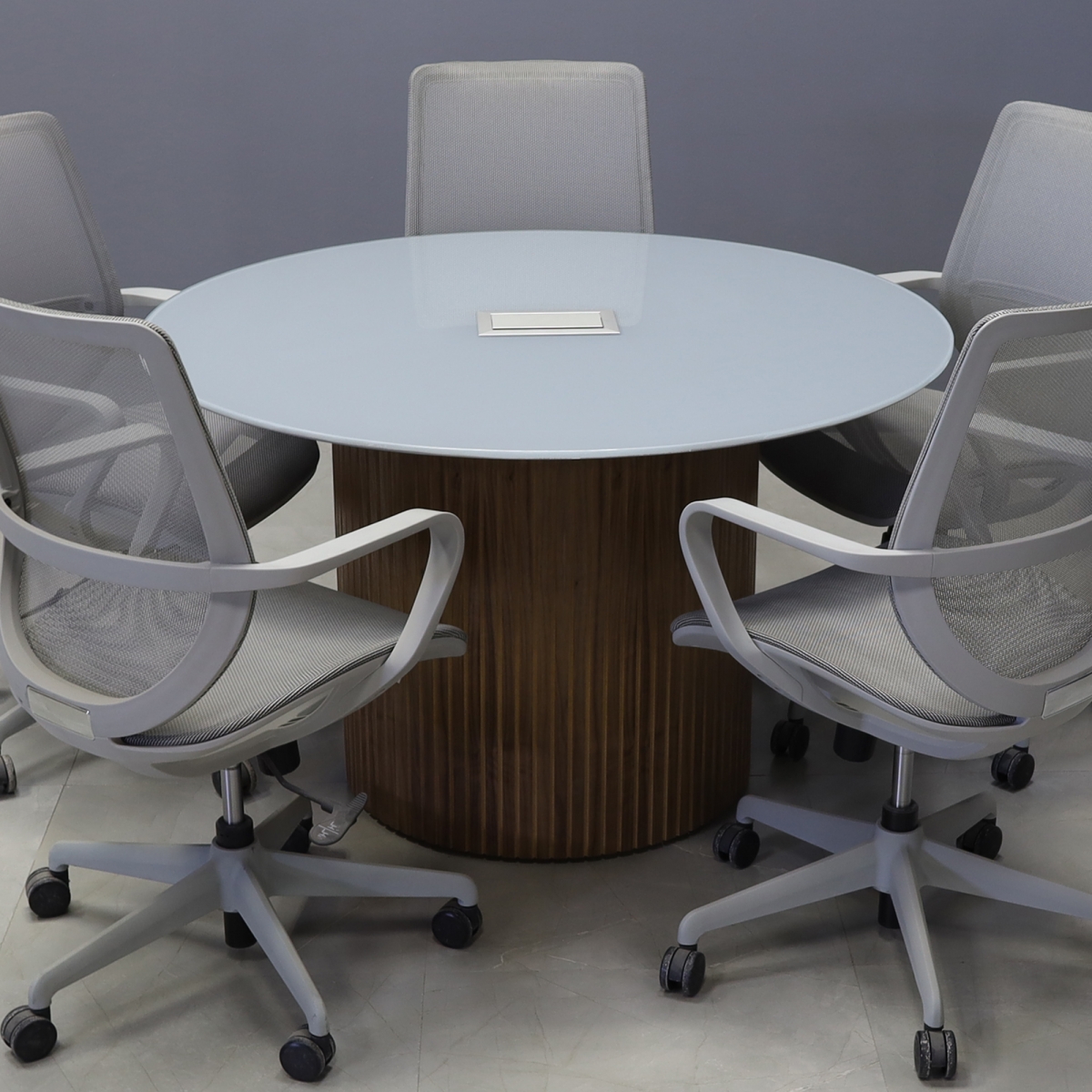 Omaha Round Conference Table In Light Gray Tempered Glass - 48 In. - Stock #32