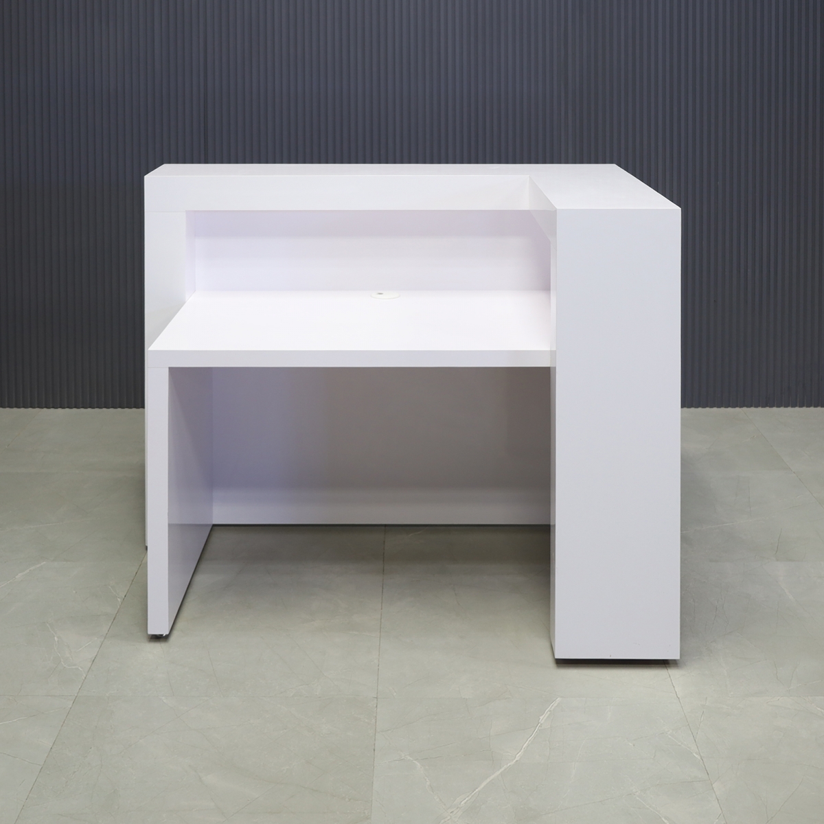 New York L-Shape Reception Desk in White Gloss Laminate - 48 In. - Stock #141