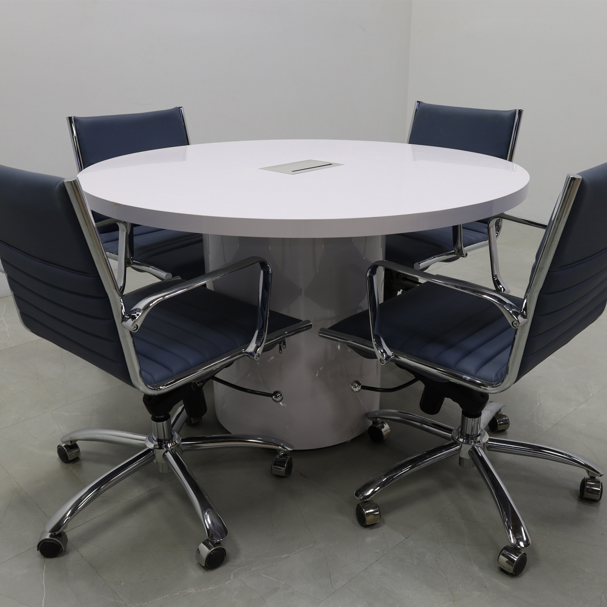 Newton Round Conference Table in White Gloss Laminate Top - 48 In. - Stock #42