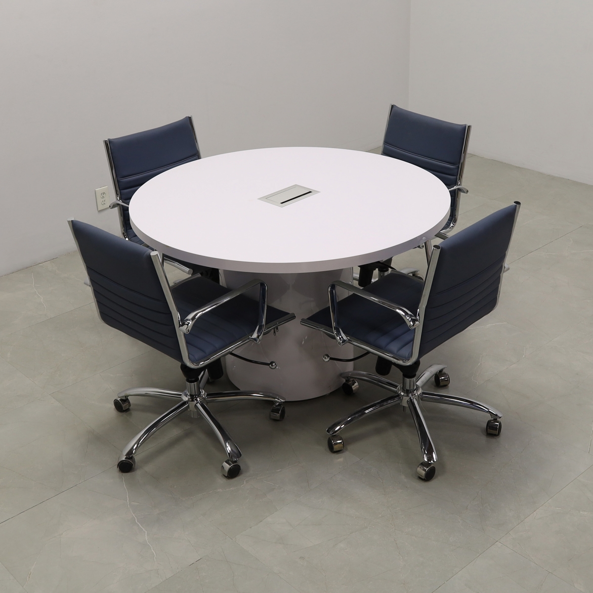 Newton Round Conference Table in White Gloss Laminate Top - 48 In. - Stock #42