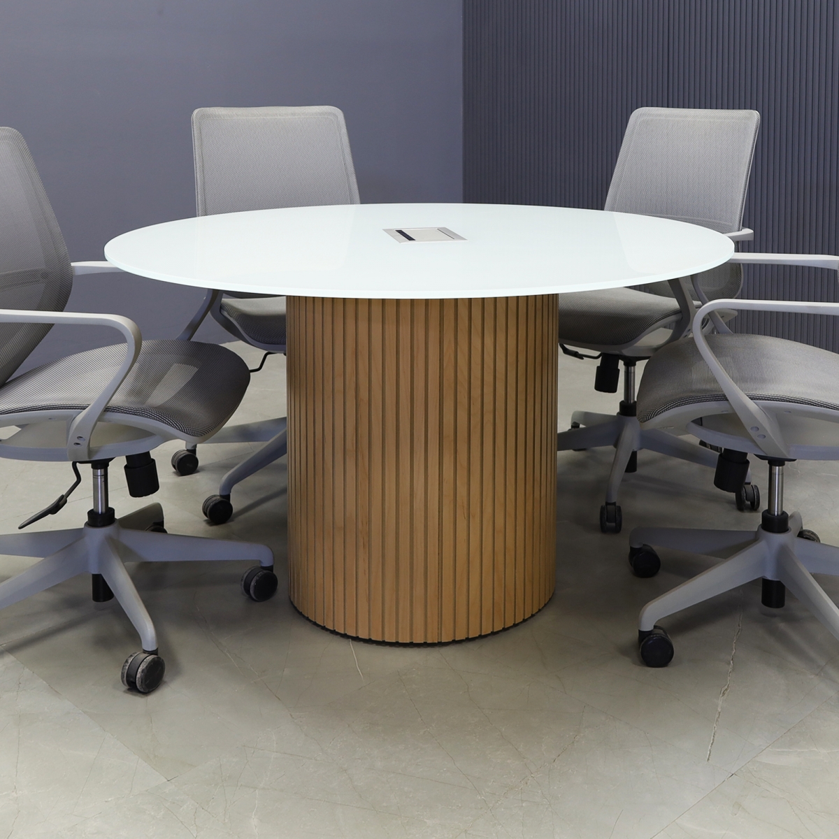 Omaha Round Conference Table In White Tempered Glass - 48 In. - Stock #28