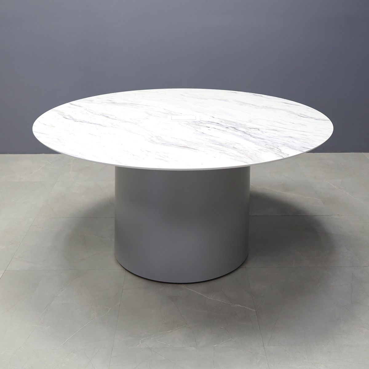 Aurora Round Conference Table in Calcutta Blanc Engineered Stone - 54 In. - Stock #50