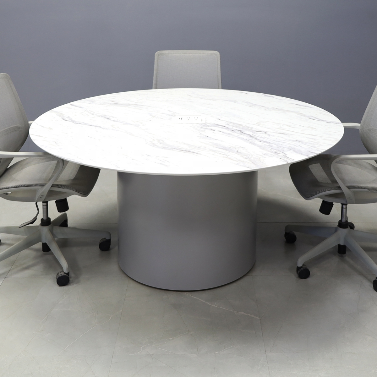 Aurora Round Conference Table in Calcutta Blanc Engineered Stone - 54 In. - Stock #50