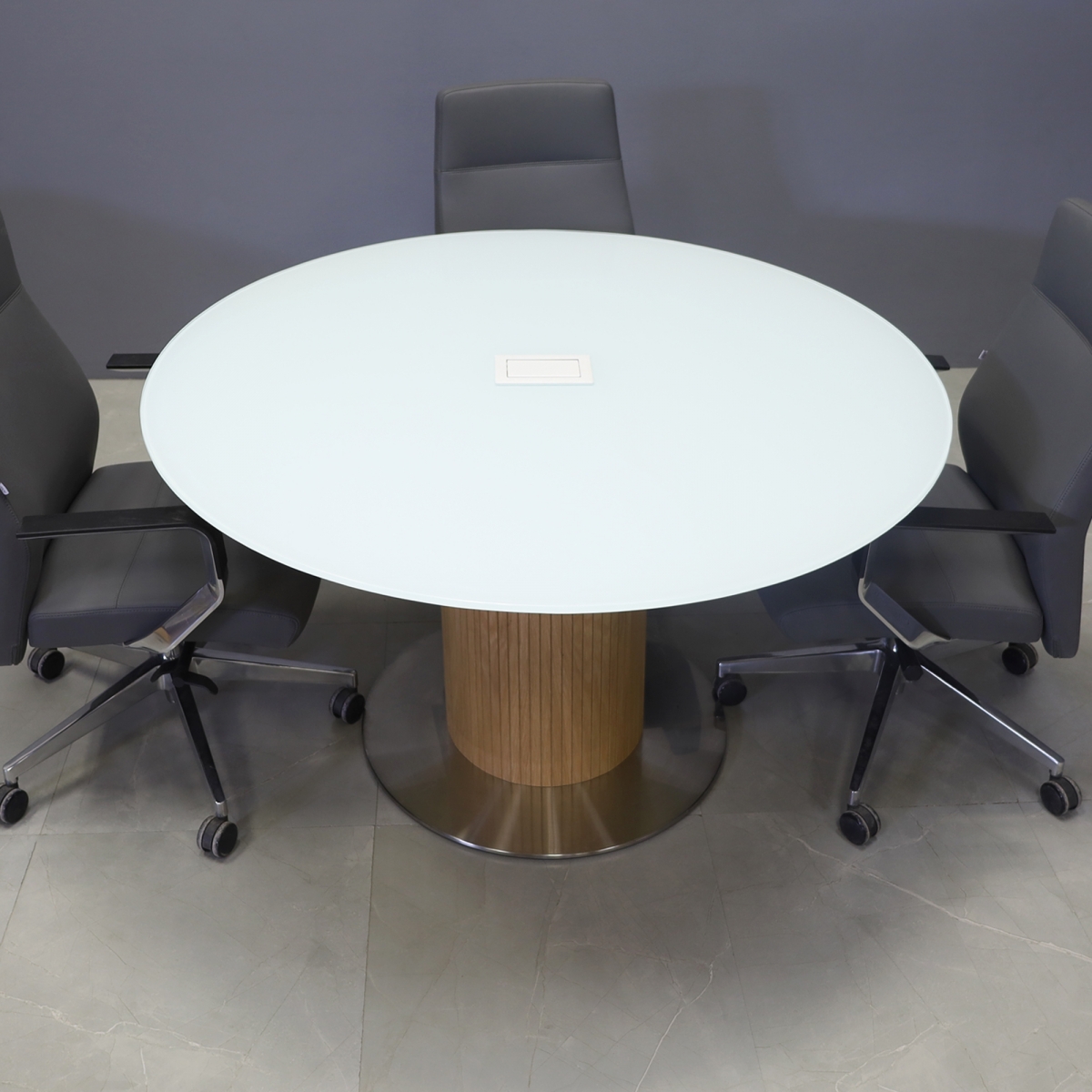 California Round Conference Table in White Tempered Glass Top - 54 In. - Stock #80