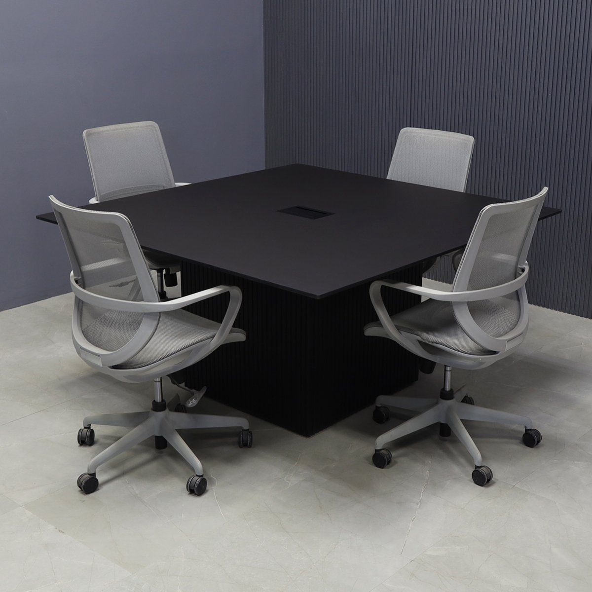 Aurora Square Shape Conference Table in Black OPAK Engineered Stone Top - 60 In. - Stock #29