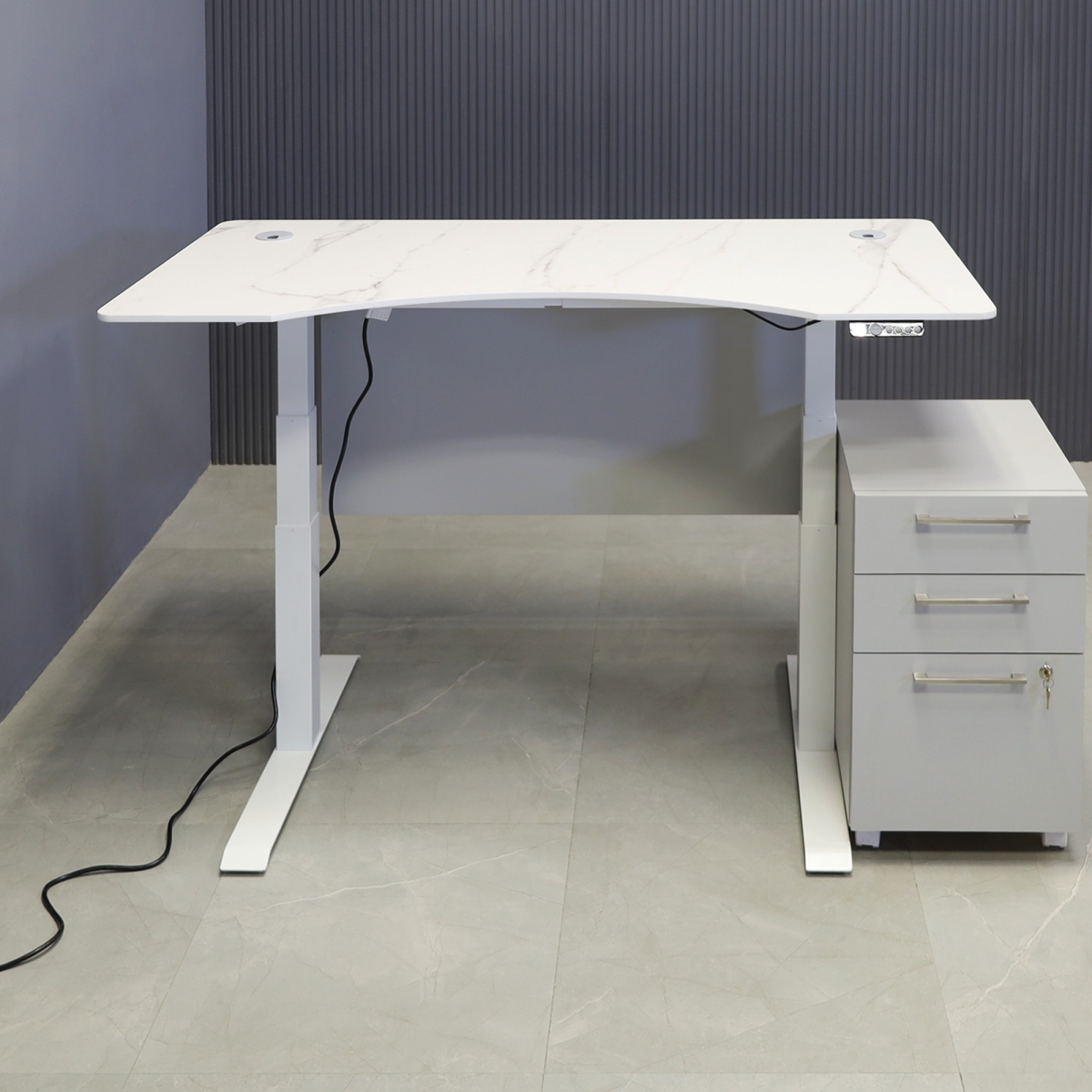 aXis Sit-stand Executive Desk with Solenne Marble Engieered Stone Top - 60 In. - Stock #26