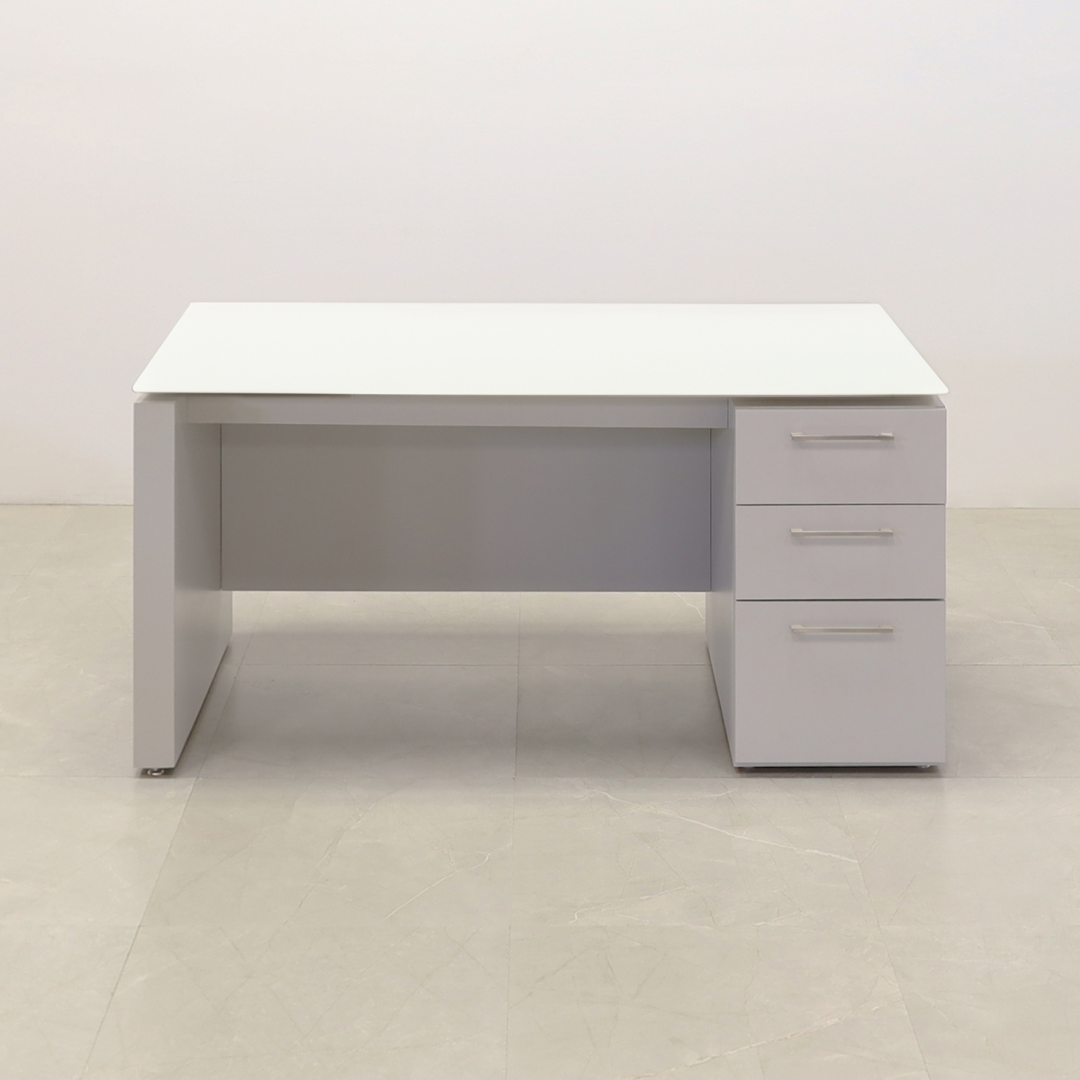 Denver Straight Executive Desk With Cabinet and Tempered Glass Top