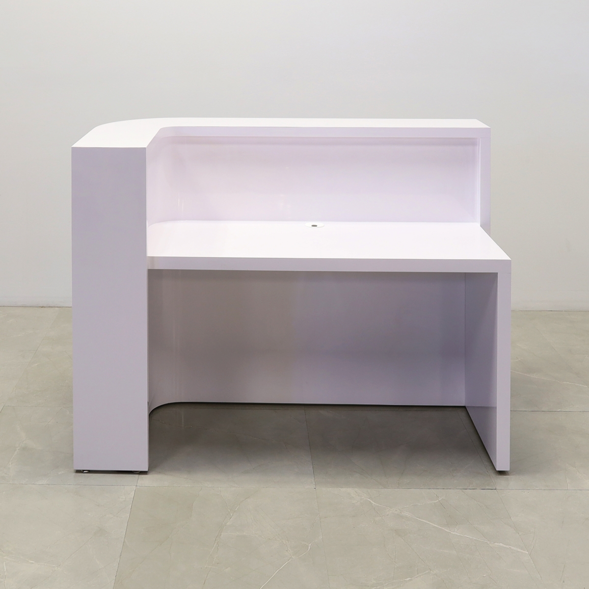 Austin L-Shape Reception Desk in White Gloss Laminate - 60 In. - Stock #129
